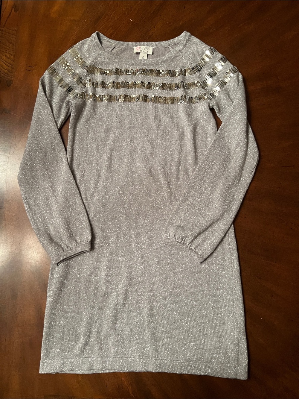 Girls Sparkle Sequin Accent Silver Knit Dress